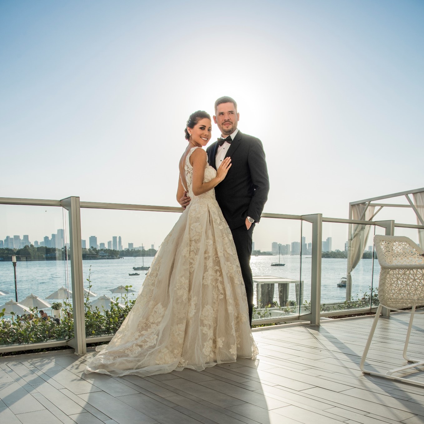 bride and groom by biscayne bay